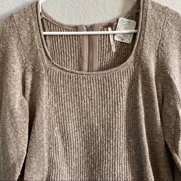 Free People Taupe Knit Peplum Comfy Sweater - Picture 5 of 8